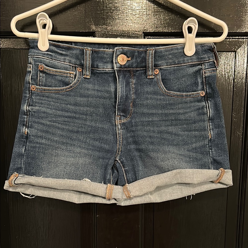 American Eagle The Dream Short Midi Denim Shorts Stretch Womens Size 4